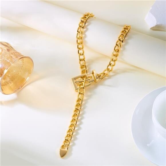 ✨ Chunky Cuban Link Chain Necklace | Gold Belt Buckle Statement Jewelry - Picture 4 of 5